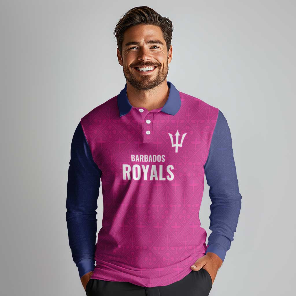 Caribbean Cricket Barbados Custom Long Sleeve Polo Shirt Strike of the Tridents Pink Fury - Wonder Print Shop