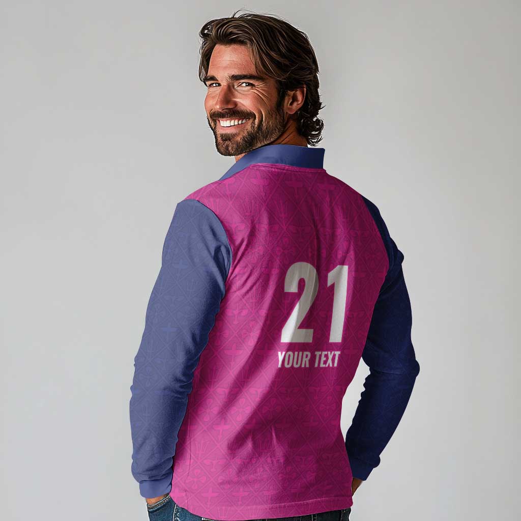 Caribbean Cricket Barbados Custom Long Sleeve Polo Shirt Strike of the Tridents Pink Fury - Wonder Print Shop