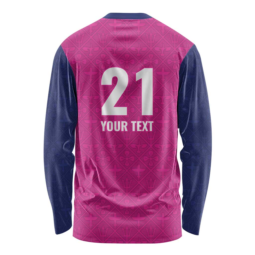 Caribbean Cricket Barbados Custom Long Sleeve Shirt Strike of the Tridents Pink Fury - Wonder Print Shop