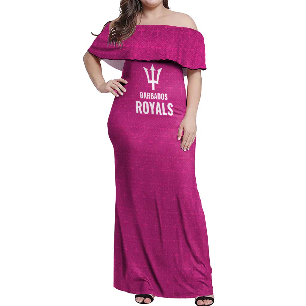 Caribbean Cricket Barbados Custom Off Shoulder Maxi Dress Strike of the Tridents Pink Fury - Wonder Print Shop