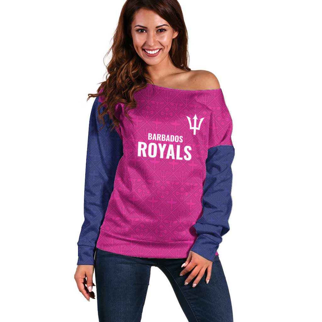 Caribbean Cricket Barbados Custom Off Shoulder Sweater Strike of the Tridents Pink Fury - Wonder Print Shop
