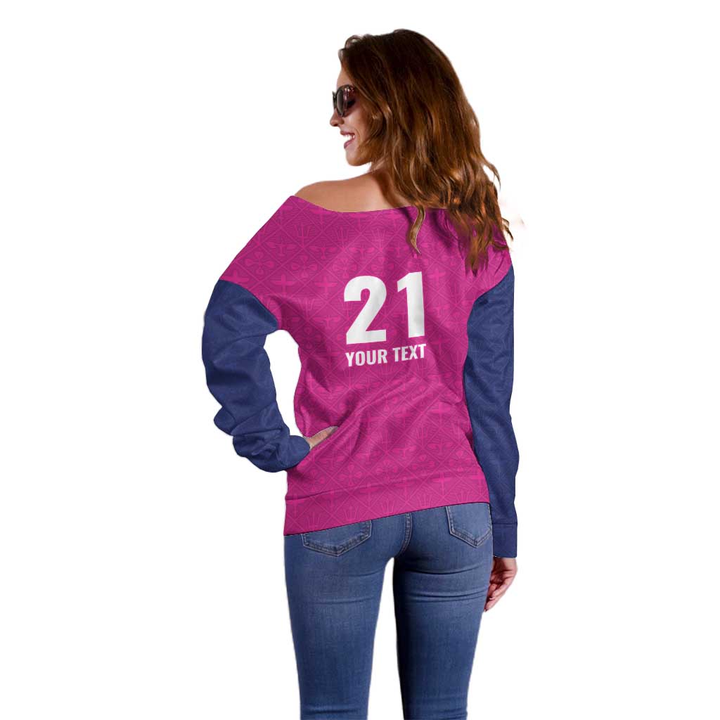 Caribbean Cricket Barbados Custom Off Shoulder Sweater Strike of the Tridents Pink Fury - Wonder Print Shop