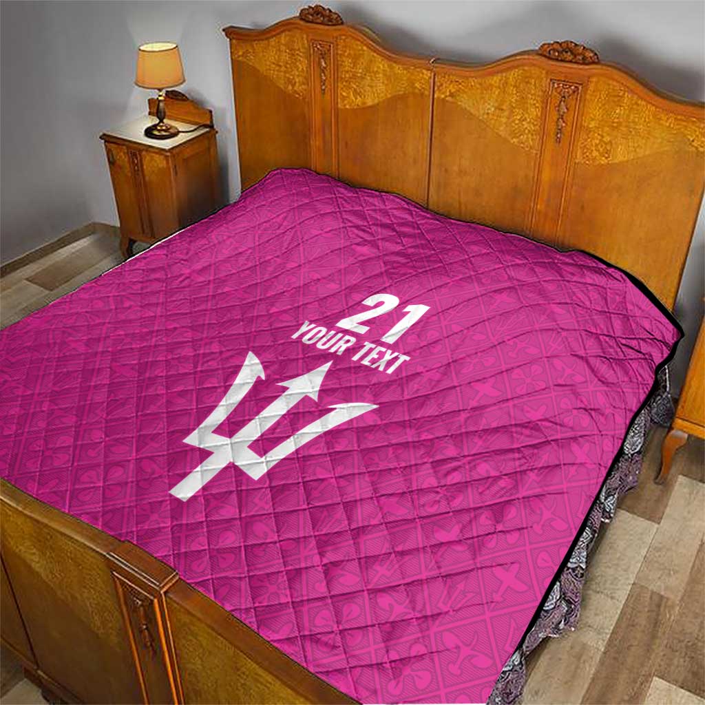 Caribbean Cricket Barbados Custom Quilt Strike of the Tridents Pink Fury - Wonder Print Shop