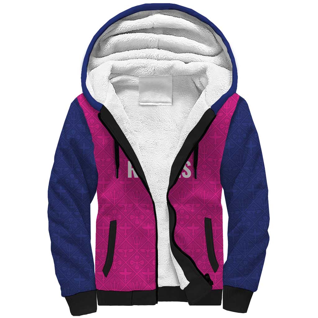 Caribbean Cricket Barbados Custom Sherpa Hoodie Strike of the Tridents Pink Fury - Wonder Print Shop