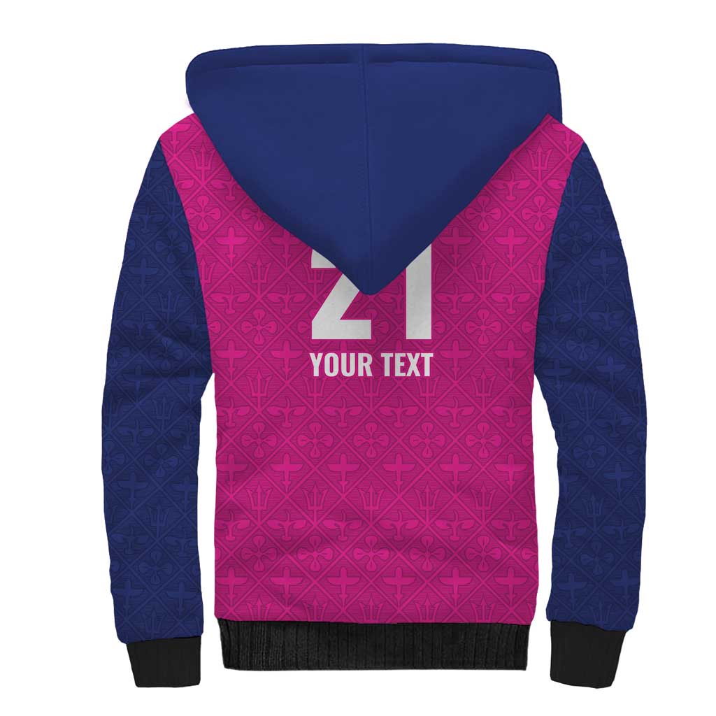 Caribbean Cricket Barbados Custom Sherpa Hoodie Strike of the Tridents Pink Fury - Wonder Print Shop