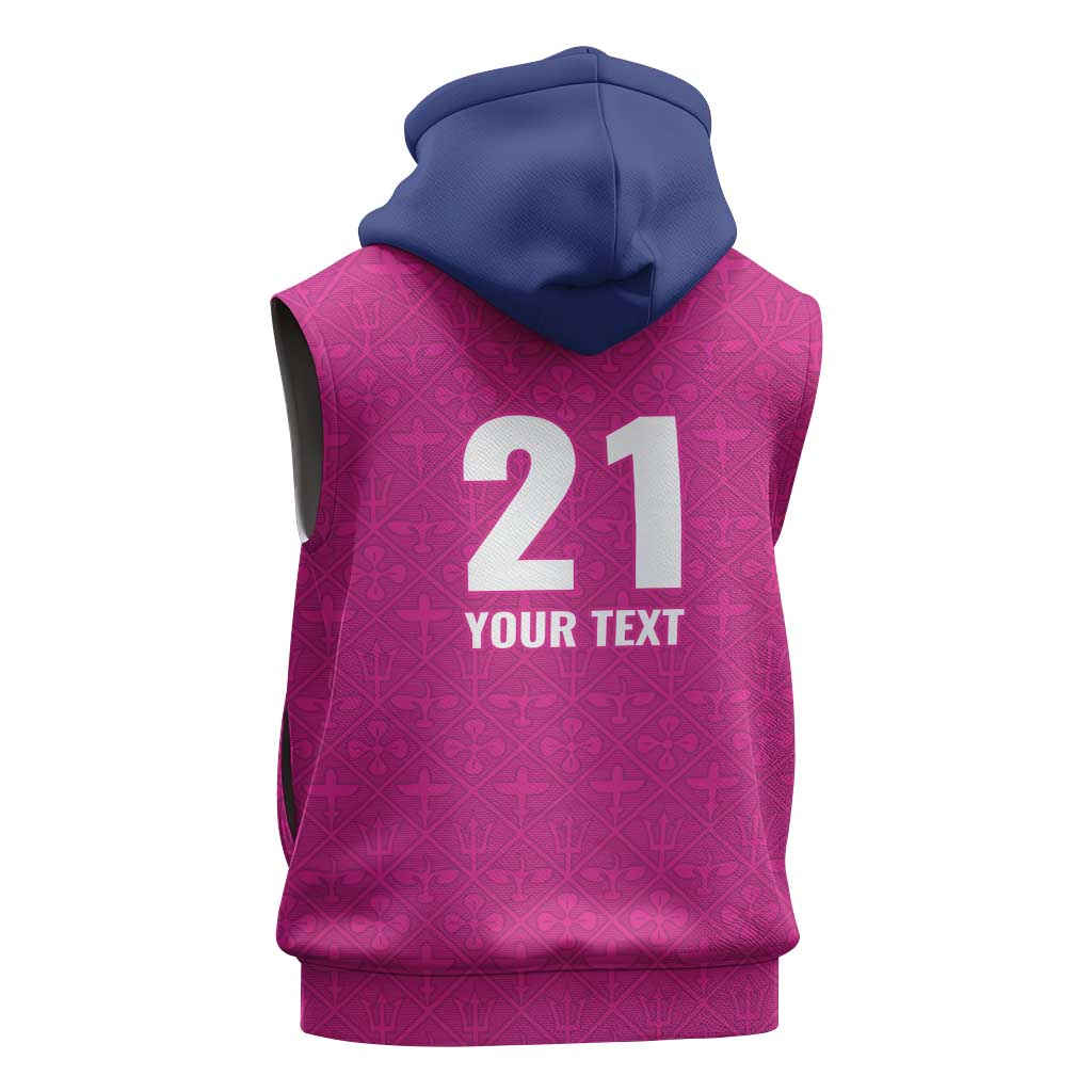Caribbean Cricket Barbados Custom Sleeveless Hoodie Strike of the Tridents Pink Fury - Wonder Print Shop