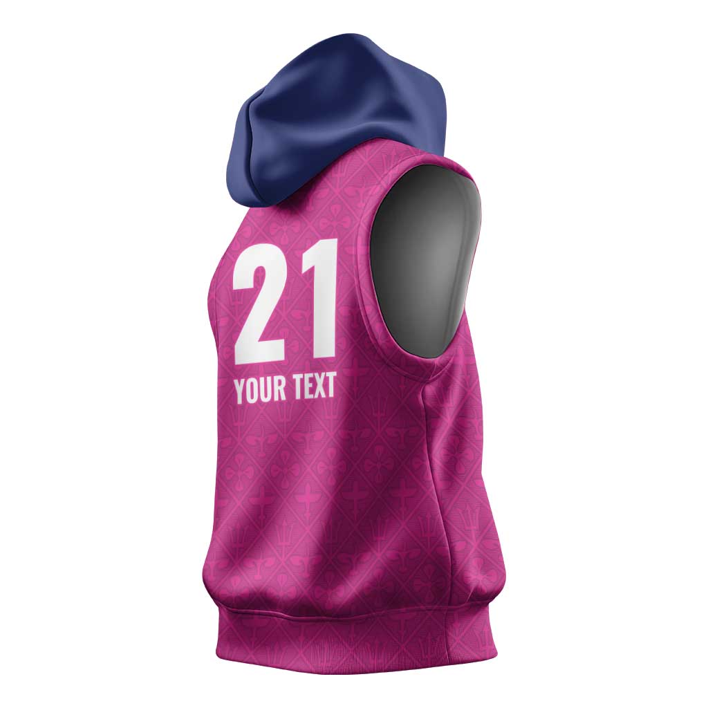 Caribbean Cricket Barbados Custom Sleeveless Hoodie Strike of the Tridents Pink Fury - Wonder Print Shop