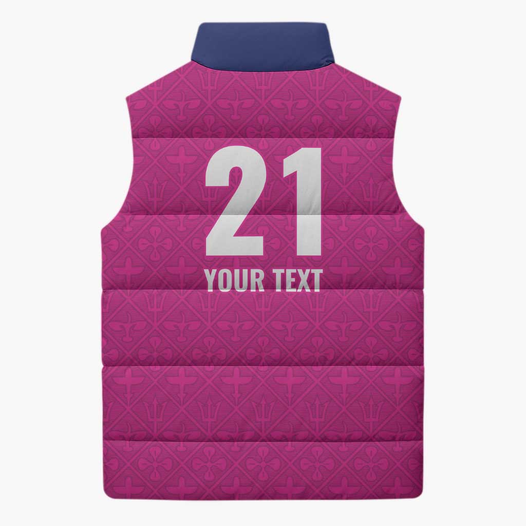 Caribbean Cricket Barbados Custom Sleeveless Puffer Jacket Strike of the Tridents Pink Fury - Wonder Print Shop