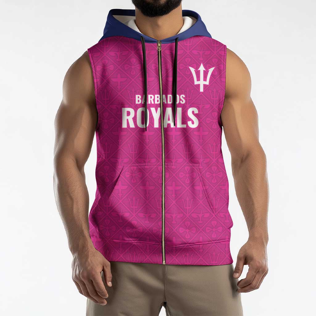 Caribbean Cricket Barbados Custom Sleeveless Zip Hoodie Strike of the Tridents Pink Fury - Wonder Print Shop