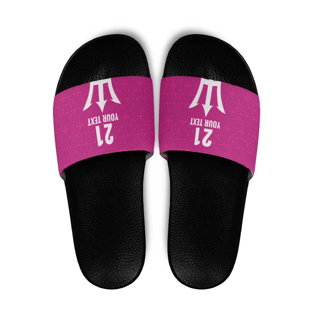 Caribbean Cricket Barbados Custom Slide Sandals Strike of the Tridents Pink Fury - Wonder Print Shop