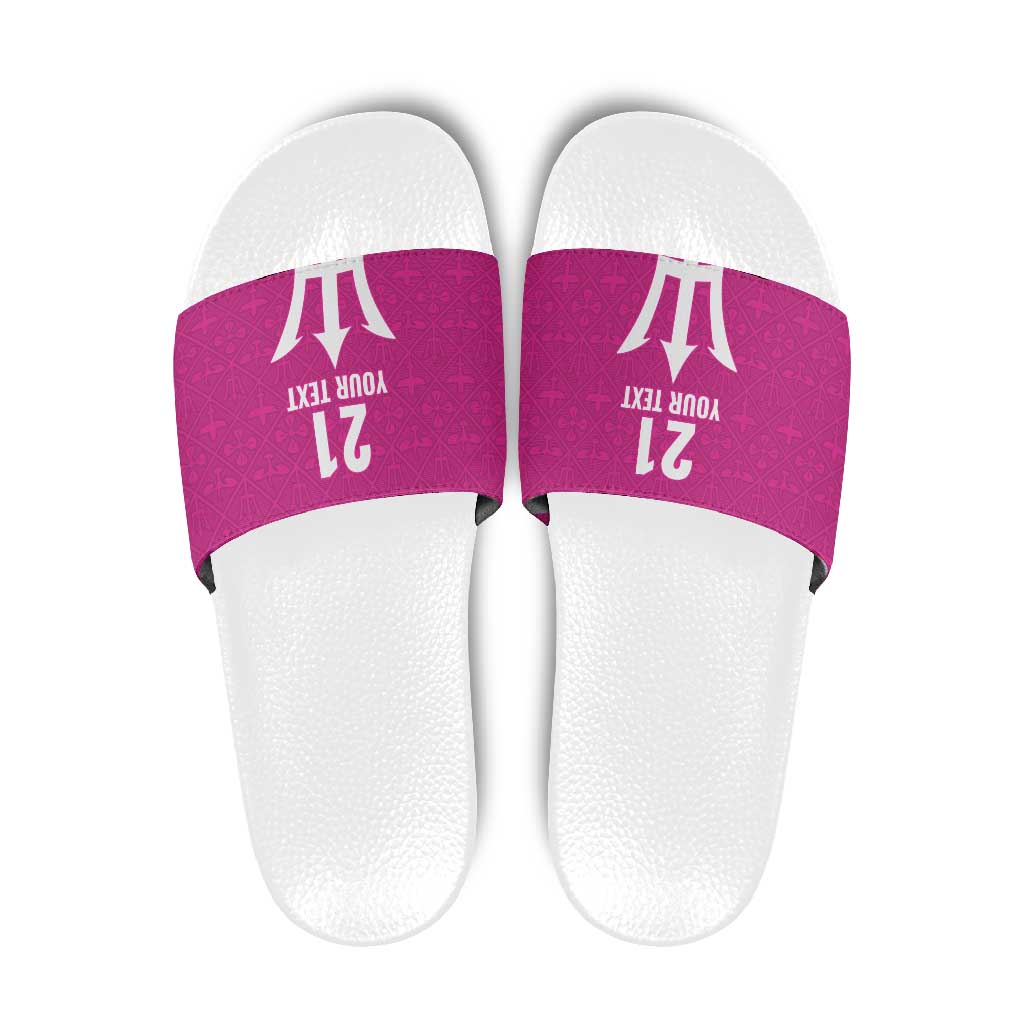 Caribbean Cricket Barbados Custom Slide Sandals Strike of the Tridents Pink Fury - Wonder Print Shop