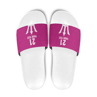 Caribbean Cricket Barbados Custom Slide Sandals Strike of the Tridents Pink Fury - Wonder Print Shop
