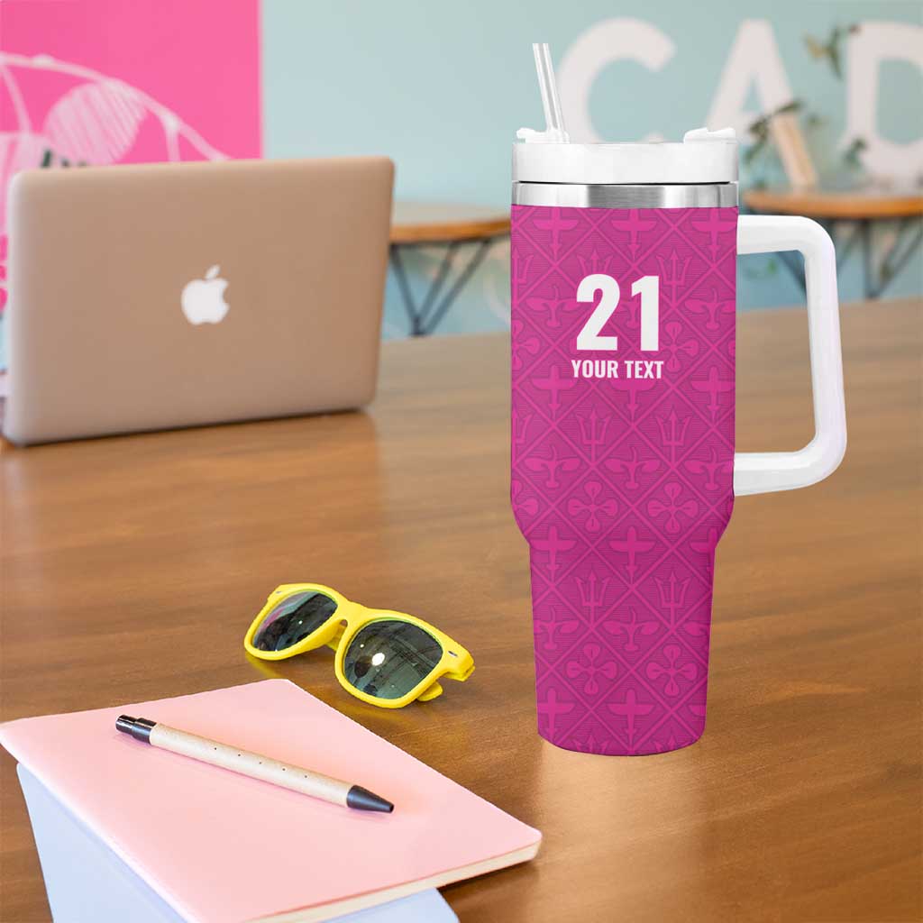 Caribbean Cricket Barbados Custom Tumbler With Handle Strike of the Tridents Pink Fury - Wonder Print Shop
