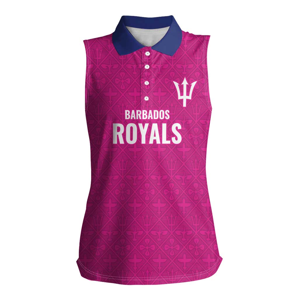 Caribbean Cricket Barbados Custom Women Sleeveless Polo Shirt Strike of the Tridents Pink Fury - Wonder Print Shop