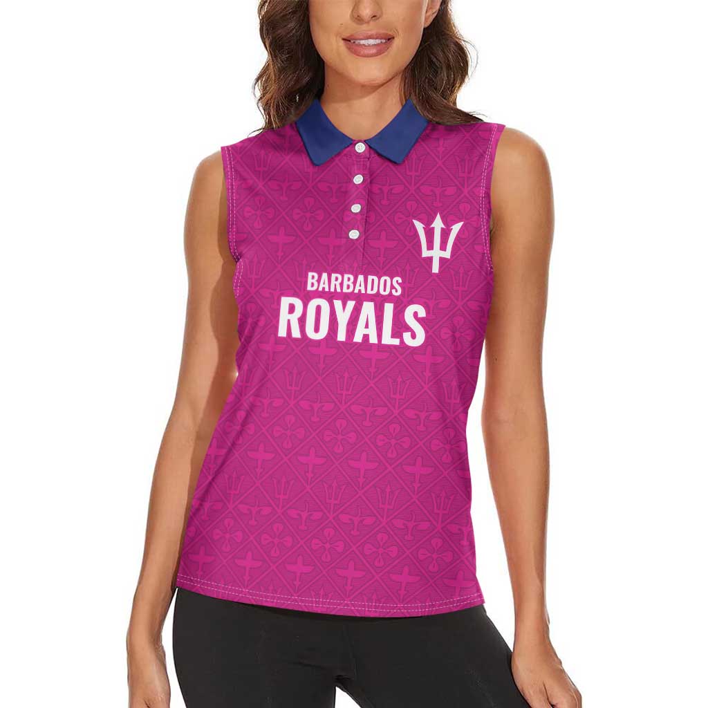 Caribbean Cricket Barbados Custom Women Sleeveless Polo Shirt Strike of the Tridents Pink Fury - Wonder Print Shop