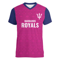 Caribbean Cricket Barbados Custom Women V-Neck T-Shirt Strike of the Tridents Pink Fury - Wonder Print Shop
