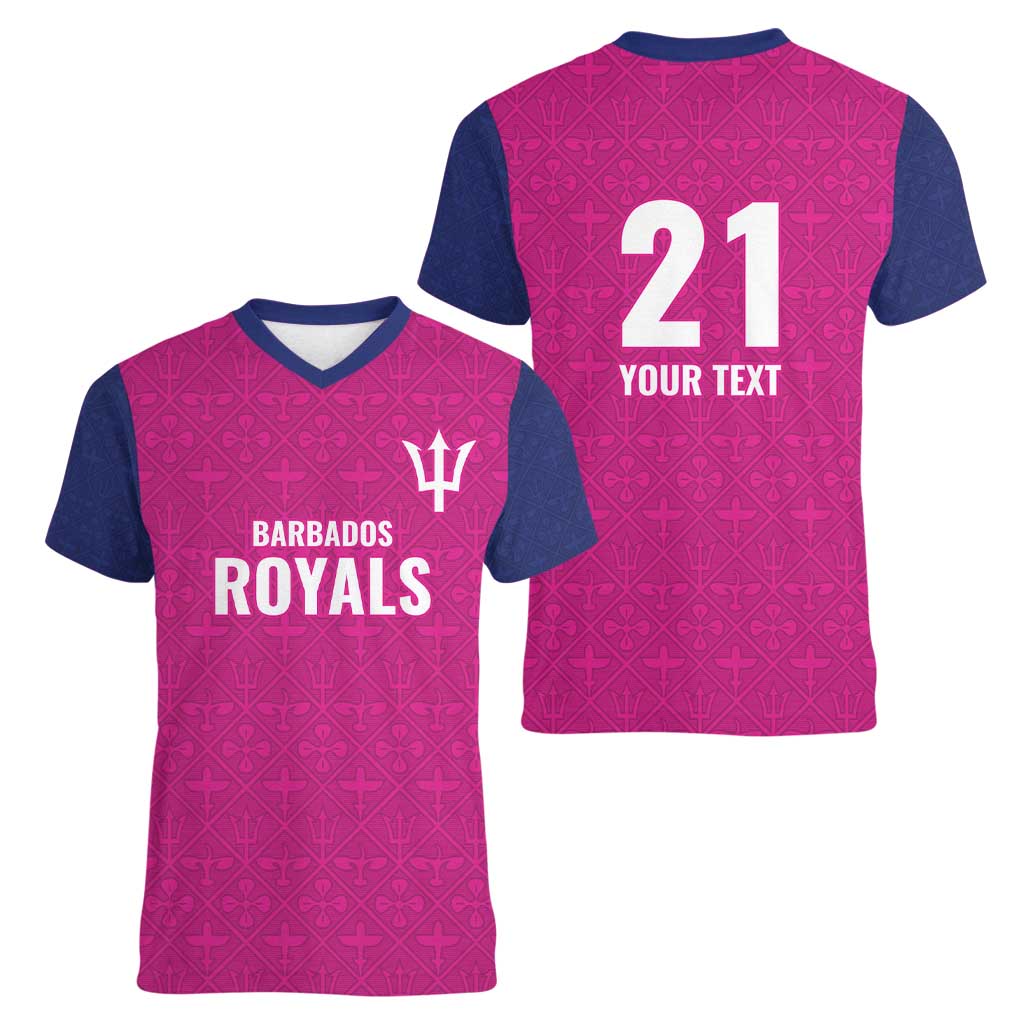 Caribbean Cricket Barbados Custom Women V-Neck T-Shirt Strike of the Tridents Pink Fury - Wonder Print Shop