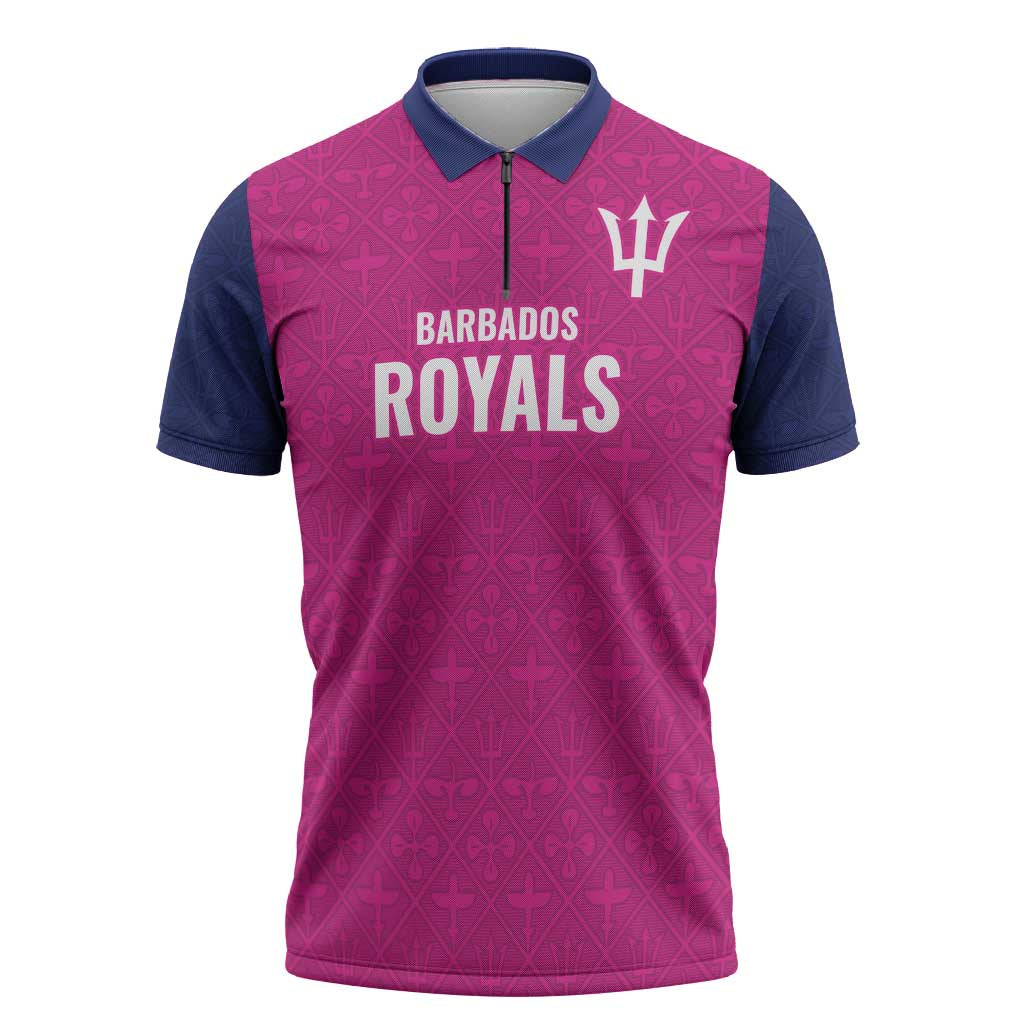 Caribbean Cricket Barbados Custom Zipper Polo Shirt Strike of the Tridents Pink Fury - Wonder Print Shop