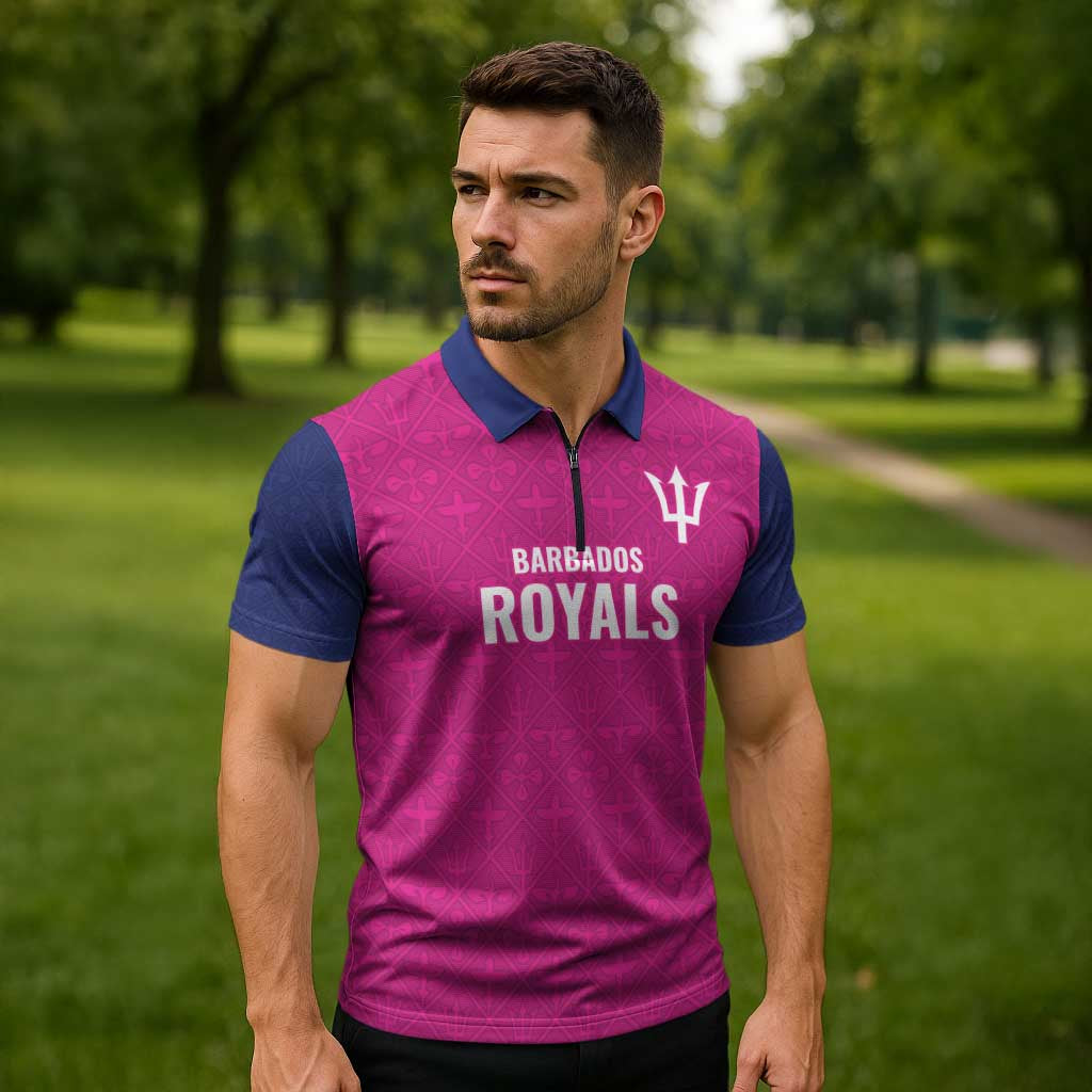 Caribbean Cricket Barbados Custom Zipper Polo Shirt Strike of the Tridents Pink Fury - Wonder Print Shop