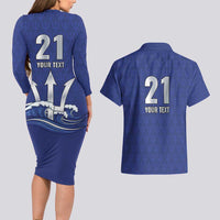 Caribbean Cricket Barbados Custom Couples Matching Long Sleeve Bodycon Dress and Hawaiian Shirt Trident Champion’s Wave - Wonder Print Shop