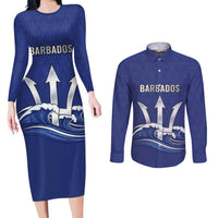 Caribbean Cricket Barbados Custom Couples Matching Long Sleeve Bodycon Dress and Long Sleeve Button Shirt Trident Champion’s Wave - Wonder Print Shop