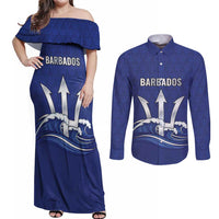 Caribbean Cricket Barbados Custom Couples Matching Off Shoulder Maxi Dress and Long Sleeve Button Shirt Trident Champion’s Wave - Wonder Print Shop