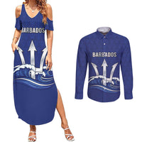 Caribbean Cricket Barbados Custom Couples Matching Summer Maxi Dress and Long Sleeve Button Shirt Trident Champion’s Wave - Wonder Print Shop