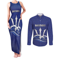Caribbean Cricket Barbados Custom Couples Matching Tank Maxi Dress and Long Sleeve Button Shirt Trident Champion’s Wave - Wonder Print Shop