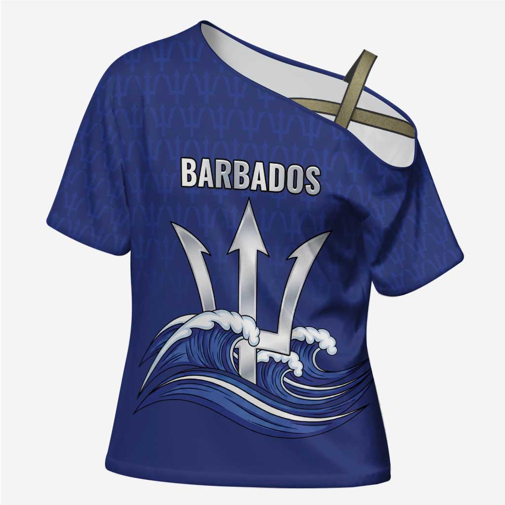 Caribbean Cricket Barbados Custom Cross Shoulder Shirt Trident Champion’s Wave - Wonder Print Shop