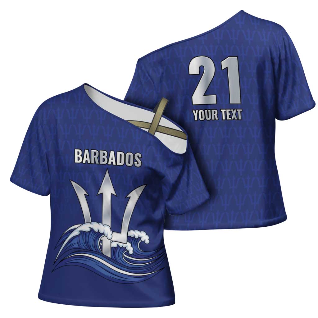 Caribbean Cricket Barbados Custom Cross Shoulder Shirt Trident Champion’s Wave - Wonder Print Shop