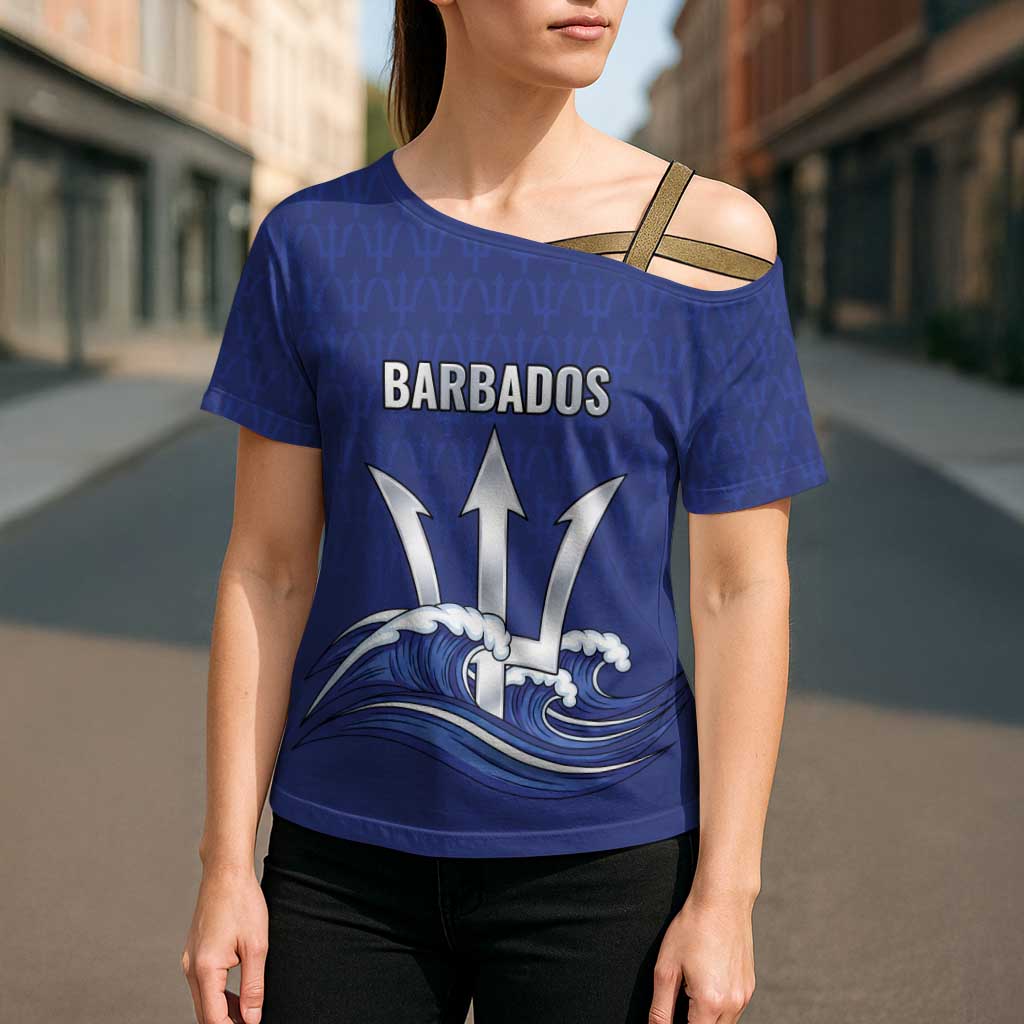 Caribbean Cricket Barbados Custom Cross Shoulder Shirt Trident Champion’s Wave - Wonder Print Shop