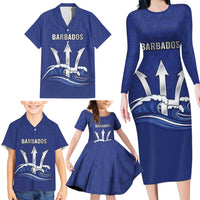 Caribbean Cricket Barbados Custom Family Matching Long Sleeve Bodycon Dress and Hawaiian Shirt Trident Champion’s Wave - Wonder Print Shop