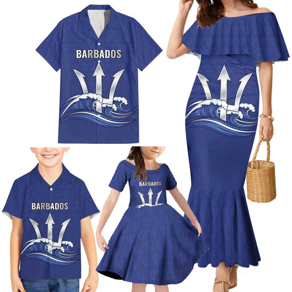 Caribbean Cricket Barbados Custom Family Matching Mermaid Dress and Hawaiian Shirt Trident Champion’s Wave - Wonder Print Shop