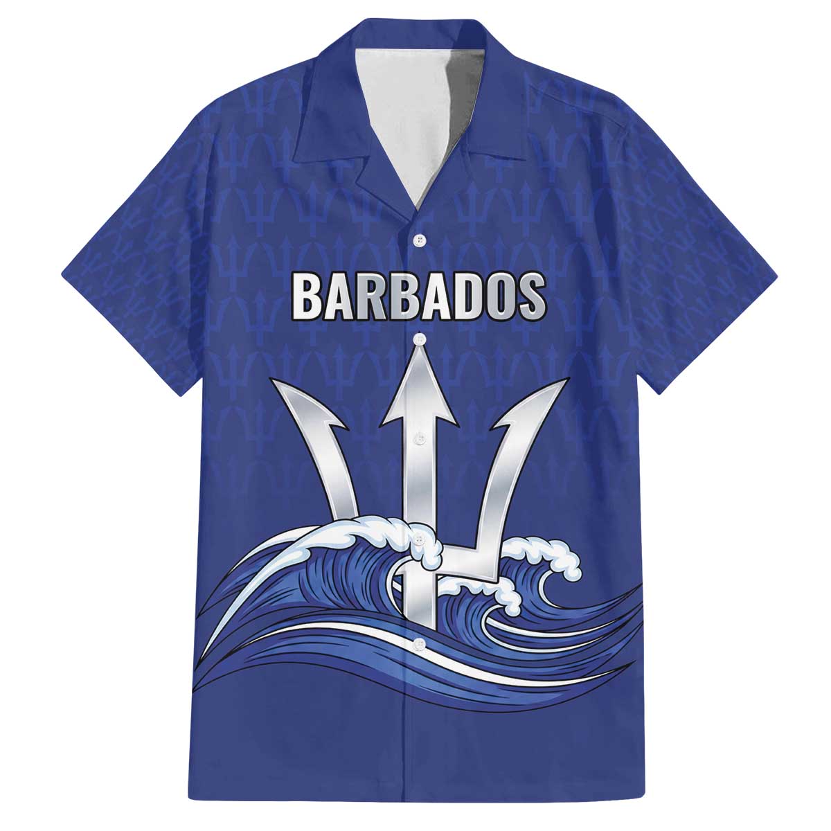 Caribbean Cricket Barbados Custom Family Matching Off The Shoulder Long Sleeve Dress and Hawaiian Shirt Trident Champion’s Wave - Wonder Print Shop