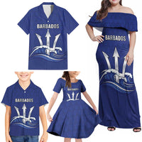 Caribbean Cricket Barbados Custom Family Matching Off Shoulder Maxi Dress and Hawaiian Shirt Trident Champion’s Wave - Wonder Print Shop