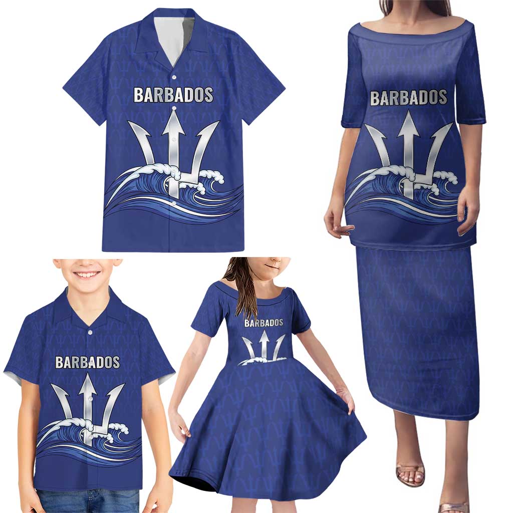Caribbean Cricket Barbados Custom Family Matching Puletasi and Hawaiian Shirt Trident Champion’s Wave - Wonder Print Shop