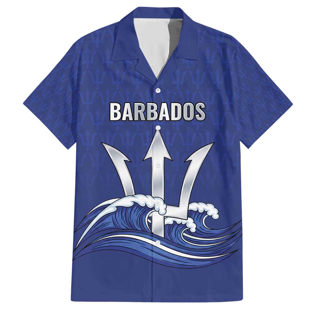 Caribbean Cricket Barbados Custom Family Matching Short Sleeve Bodycon Dress and Hawaiian Shirt Trident Champion’s Wave - Wonder Print Shop