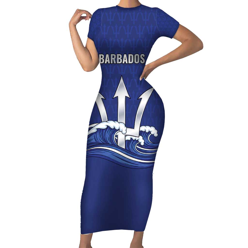 Caribbean Cricket Barbados Custom Family Matching Short Sleeve Bodycon Dress and Hawaiian Shirt Trident Champion’s Wave - Wonder Print Shop