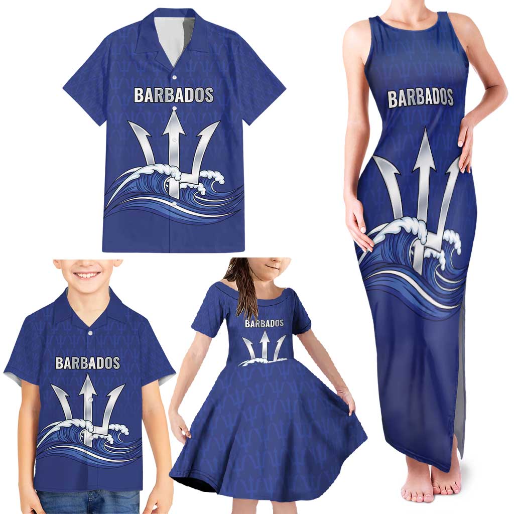 Caribbean Cricket Barbados Custom Family Matching Tank Maxi Dress and Hawaiian Shirt Trident Champion’s Wave - Wonder Print Shop
