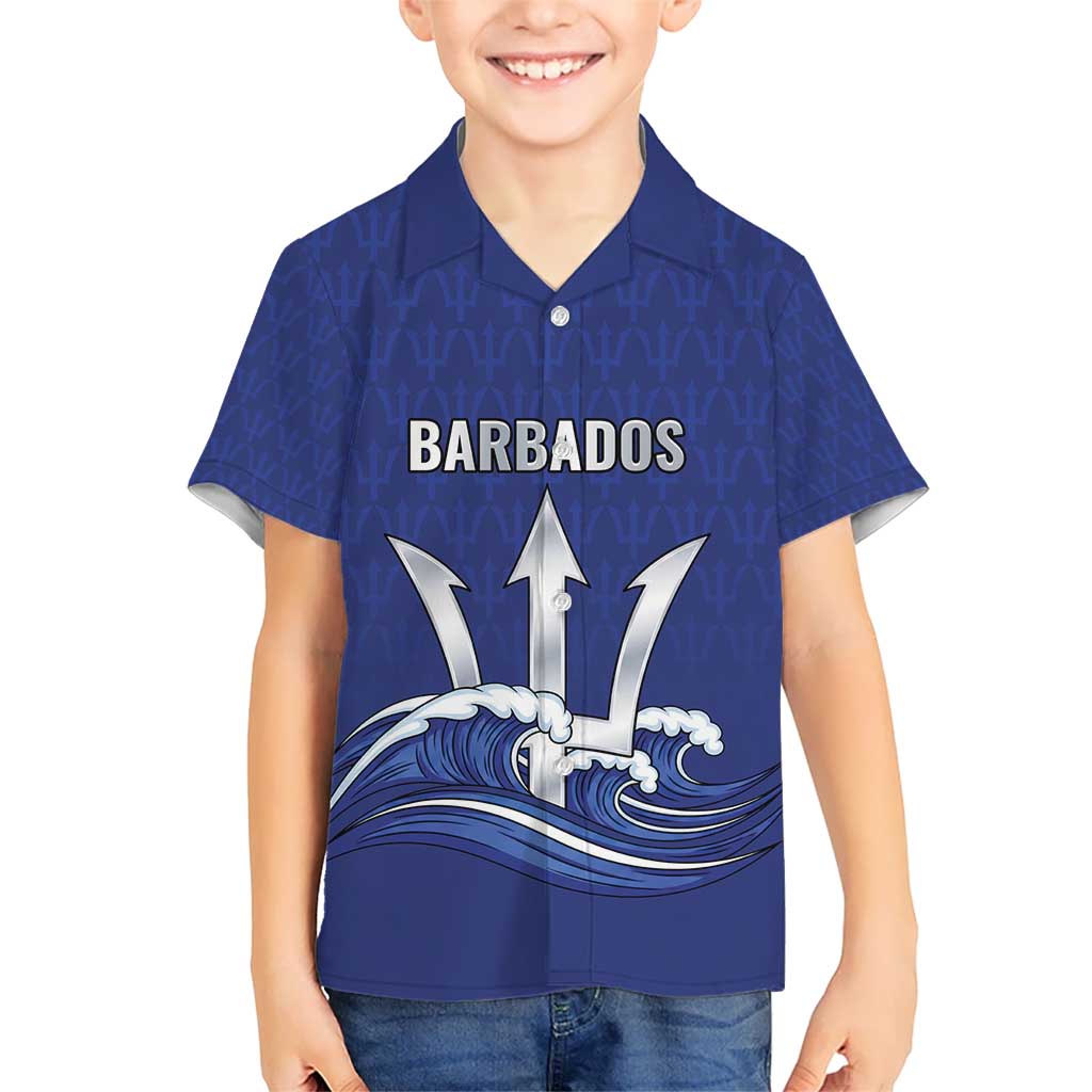 Caribbean Cricket Barbados Custom Kid Hawaiian Shirt Trident Champion’s Wave - Wonder Print Shop