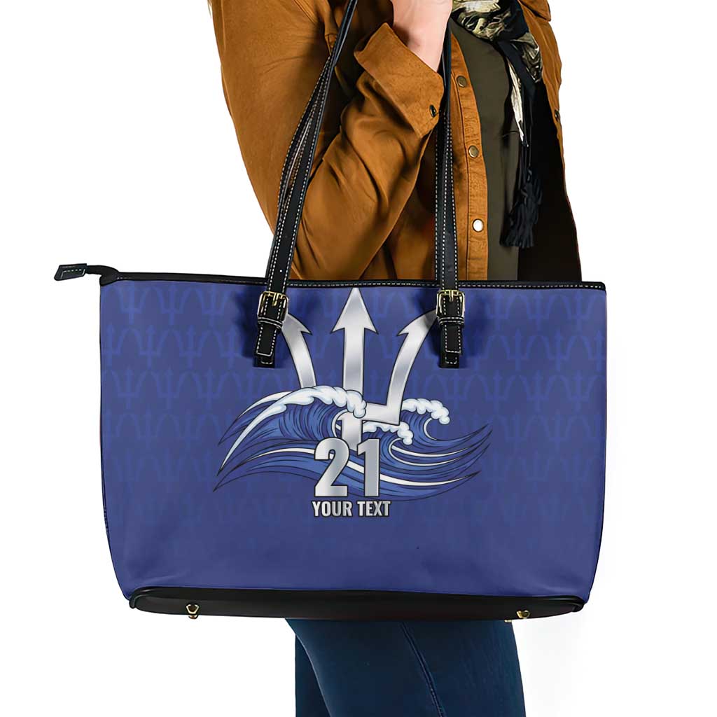 Caribbean Cricket Barbados Custom Leather Tote Bag Trident Champion’s Wave - Wonder Print Shop