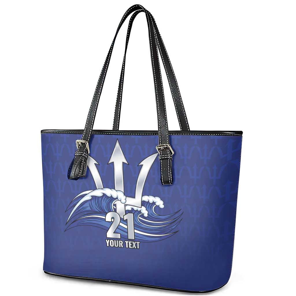 Caribbean Cricket Barbados Custom Leather Tote Bag Trident Champion’s Wave - Wonder Print Shop
