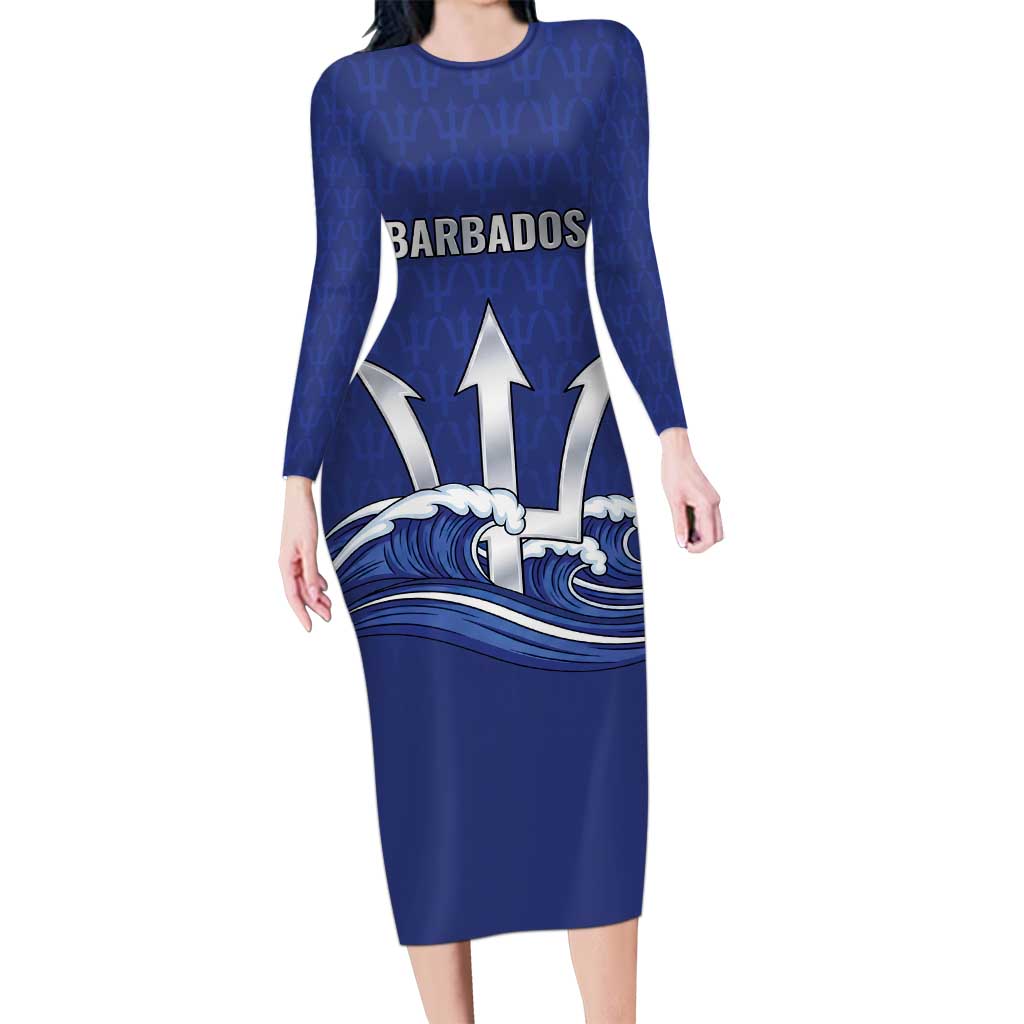 Caribbean Cricket Barbados Custom Long Sleeve Bodycon Dress Trident Champion’s Wave - Wonder Print Shop