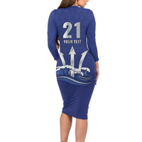 Caribbean Cricket Barbados Custom Long Sleeve Bodycon Dress Trident Champion’s Wave - Wonder Print Shop