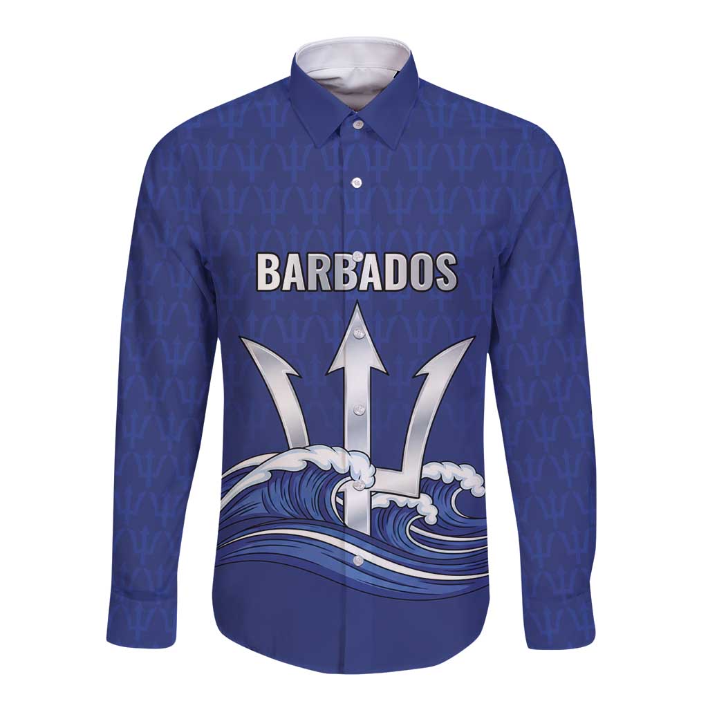 Caribbean Cricket Barbados Custom Long Sleeve Button Shirt Trident Champion’s Wave - Wonder Print Shop