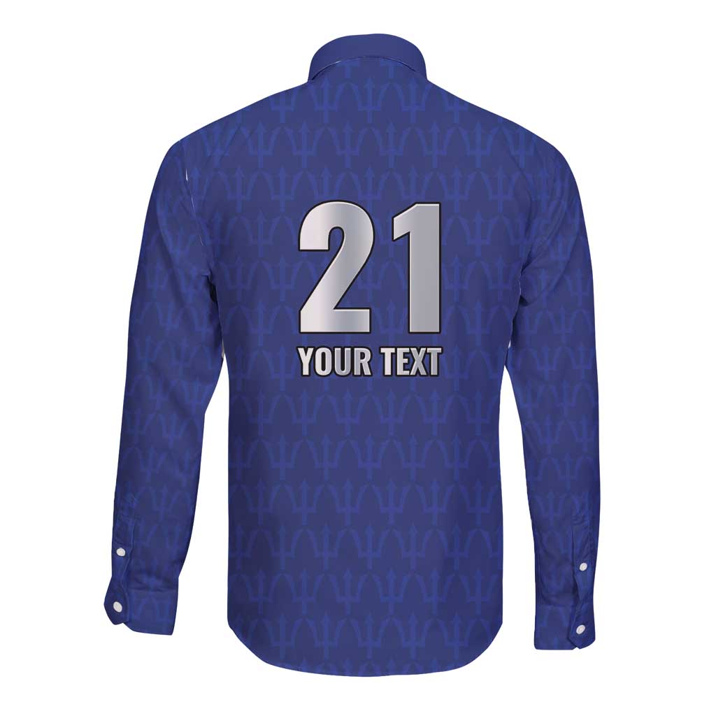 Caribbean Cricket Barbados Custom Long Sleeve Button Shirt Trident Champion’s Wave - Wonder Print Shop