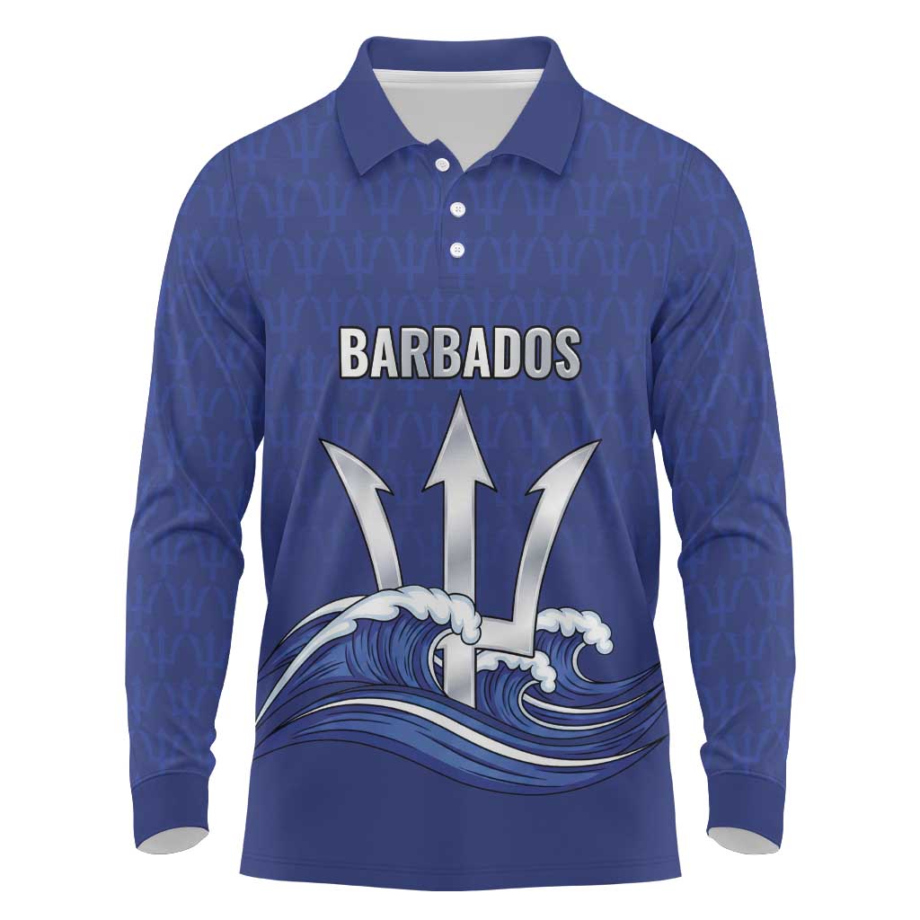 Caribbean Cricket Barbados Custom Long Sleeve Polo Shirt Trident Champion’s Wave - Wonder Print Shop