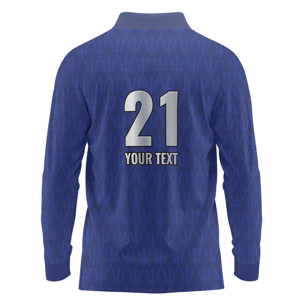 Caribbean Cricket Barbados Custom Long Sleeve Polo Shirt Trident Champion’s Wave - Wonder Print Shop