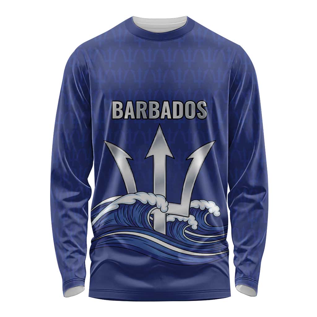 Caribbean Cricket Barbados Custom Long Sleeve Shirt Trident Champion’s Wave - Wonder Print Shop