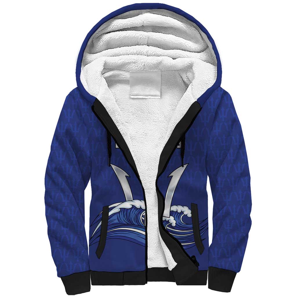 Caribbean Cricket Barbados Custom Sherpa Hoodie Trident Champion’s Wave - Wonder Print Shop